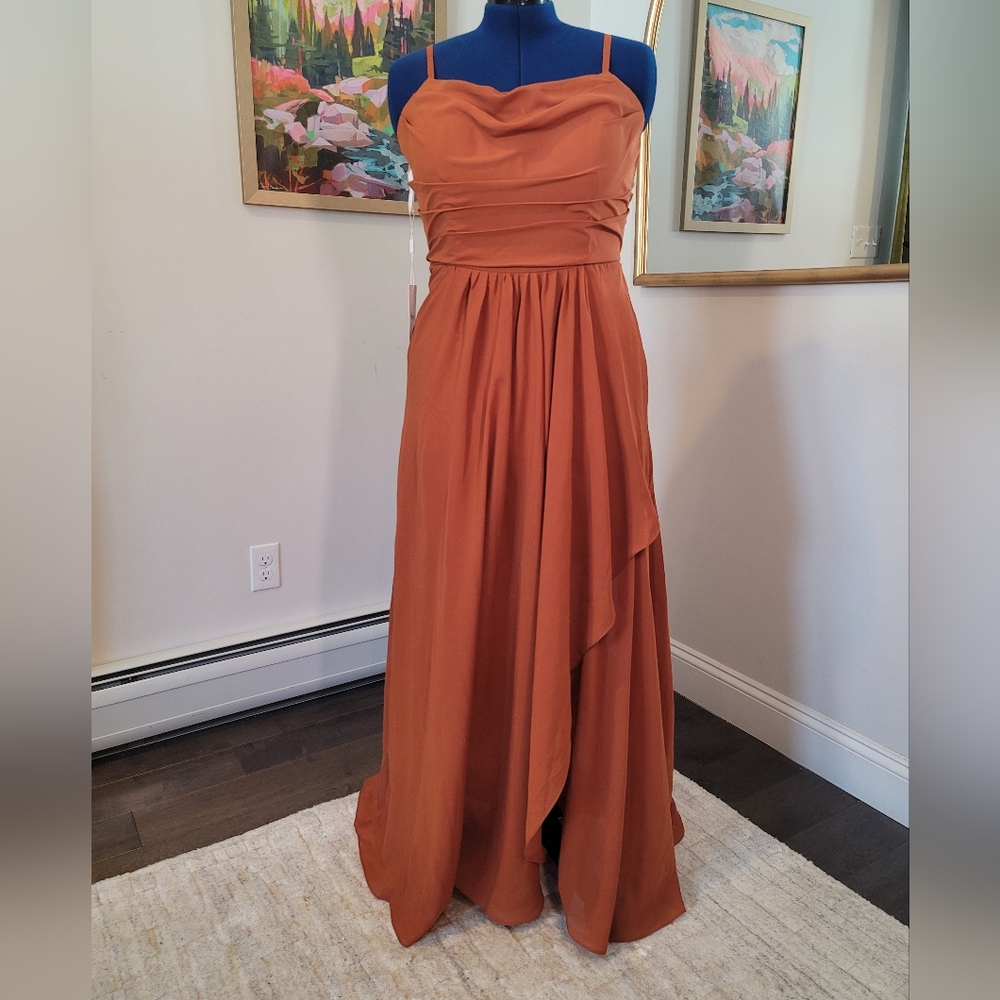 NWT Mexmy Chiffon Rust / Pumpkin Evening Dress Size 16W